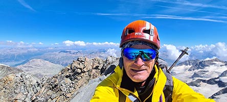 Giuseppe in vetta al Piz Bernina, 4048 m, l'11 agosto 2024