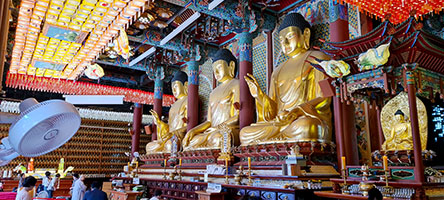 Budda all'interno della pagoda principale del tempio buddista di Jogyesa a Seoul