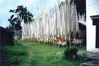 Bandiere di preghiera accanto al monastero di Tashiding