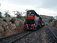 Locomotore alla stazione di Barranca del Cobre sulla tratta Chihuahua-Pacifico
