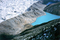 Il ghiacciaio di Ngozumpa e Gokyo dall'alto